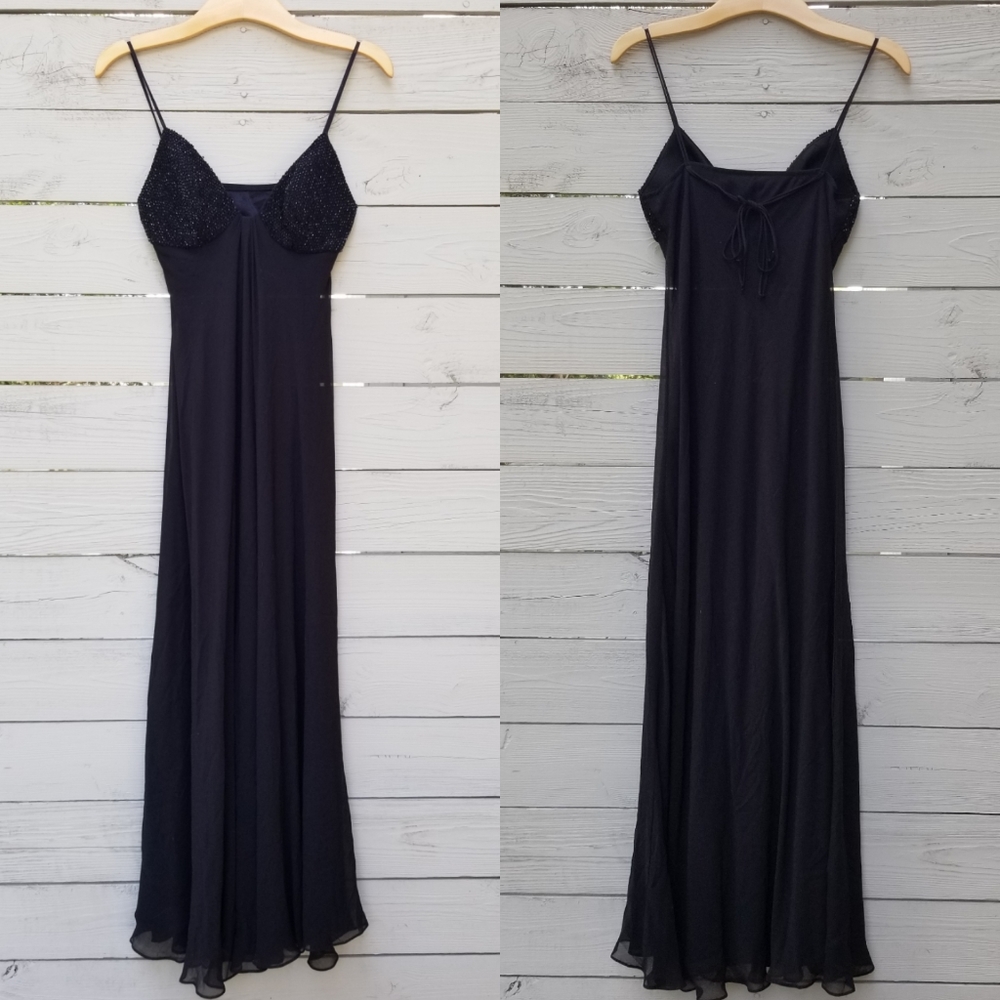 La Perla Beaded Bust Black Maxi Gown